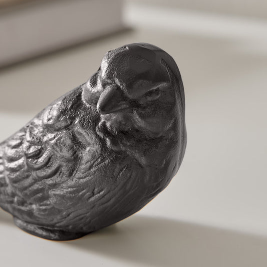Brown Cast Iron Set of 2 Bird Sculptures - Tabletop Desk Ornaments or Decorative Paperweights